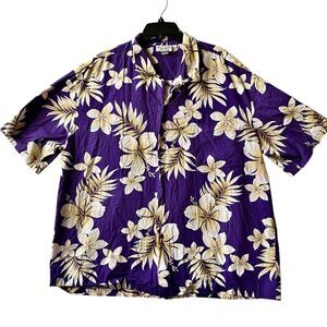 Vtg Purple Pacific Legend Hawaiian Shirt Mens Size 3XL Plumeria Hawaii Cotton